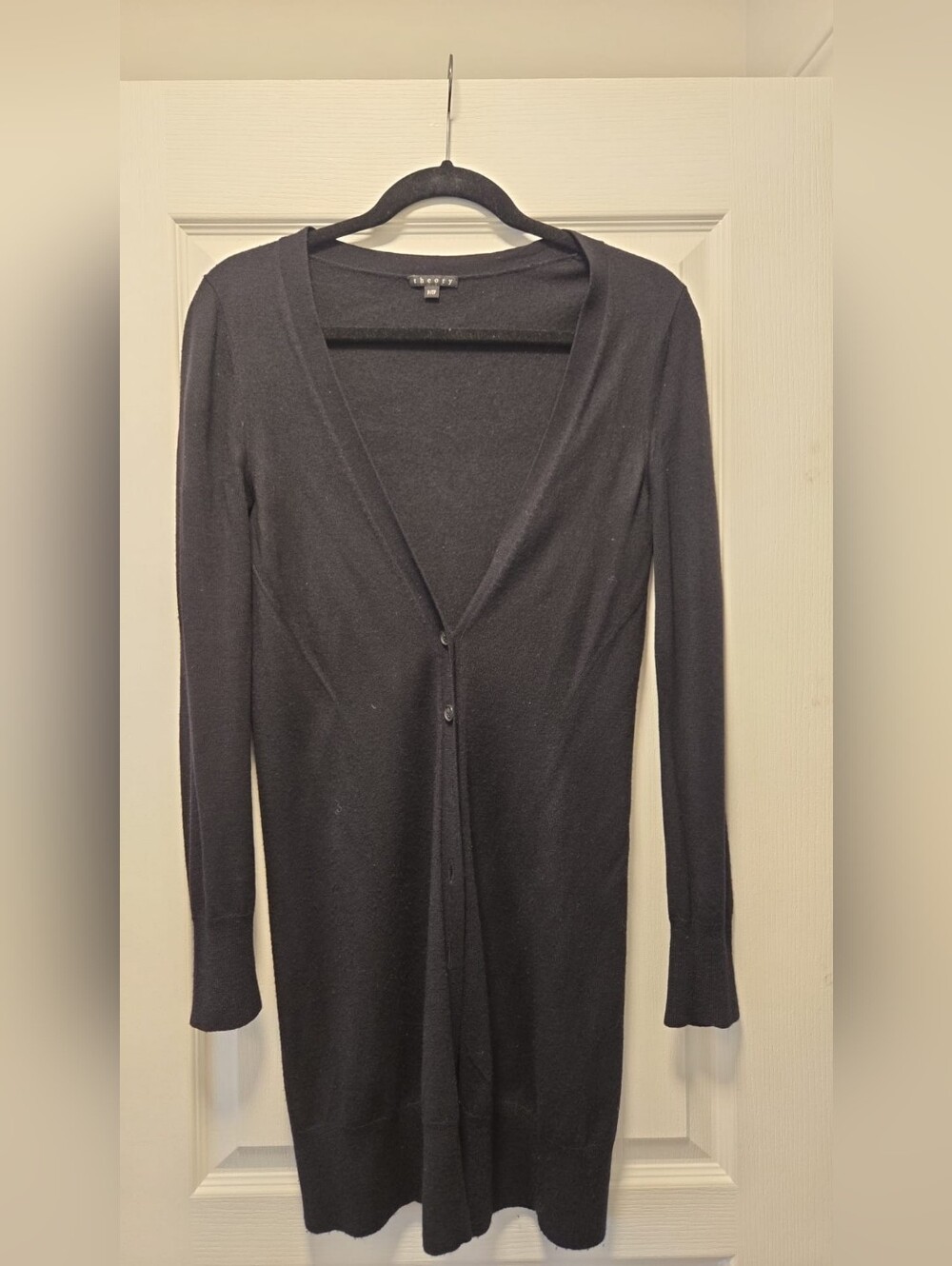 Theory Black V-Neck Long Cardigan